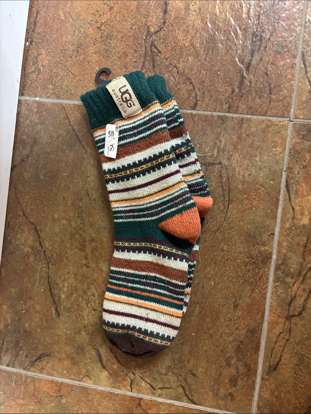 UGG Men’s Green, Orange & Cream Striped Knit Crew Socks